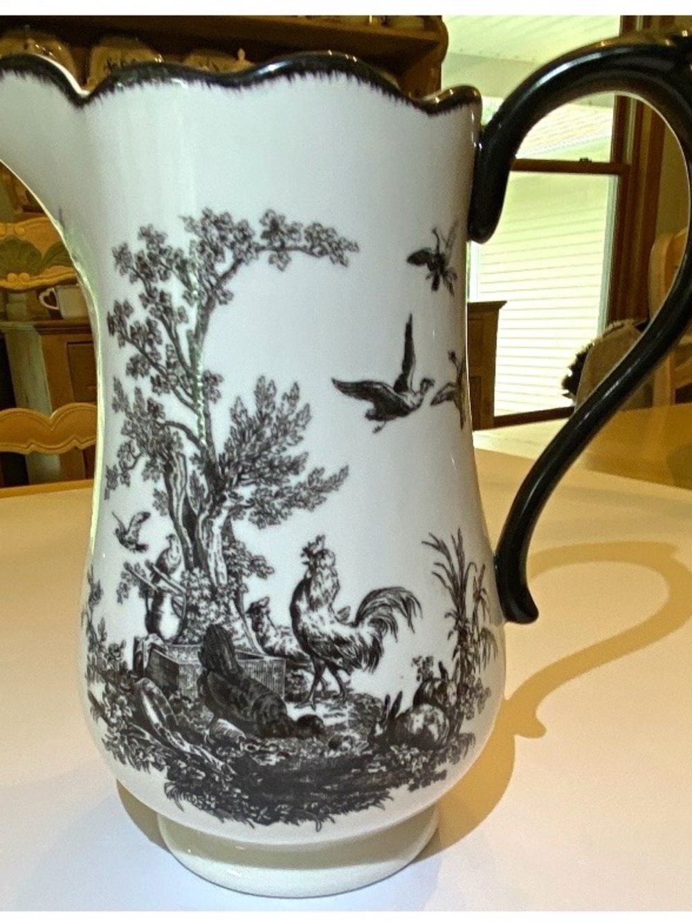 Black & White Ceramic Pitcher with Farm Scene - Aux Au Provence